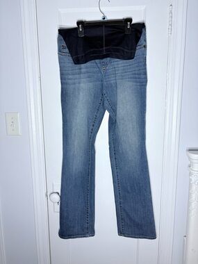 Liz Lange Blue Maternity Wide Leg Jeans with Black Support Panel